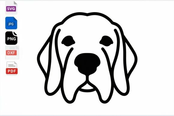 Dog Face SVG Clipart Black Line Art