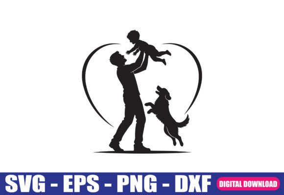 Father Child and Dog Silhouette SVG