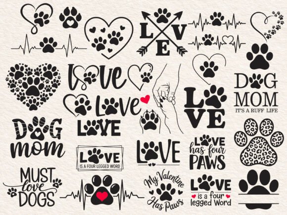 Heart Paw Svg Bundle for Embroidery Projects