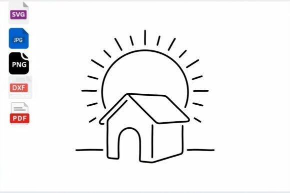 Sun House SVG Dog House Line Art Clipart